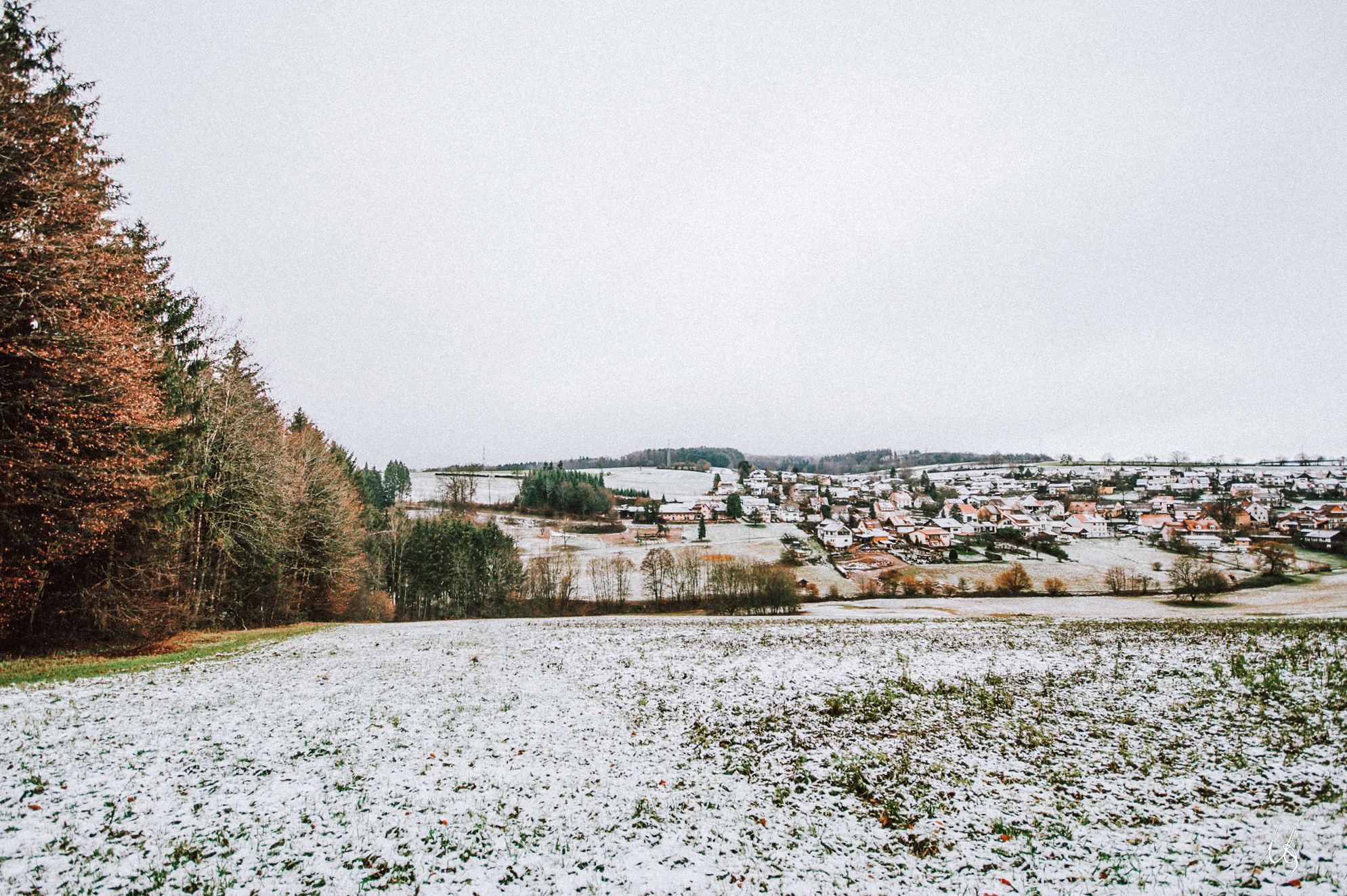 Blick auf Haag im Winter, links am Bildrand Wald